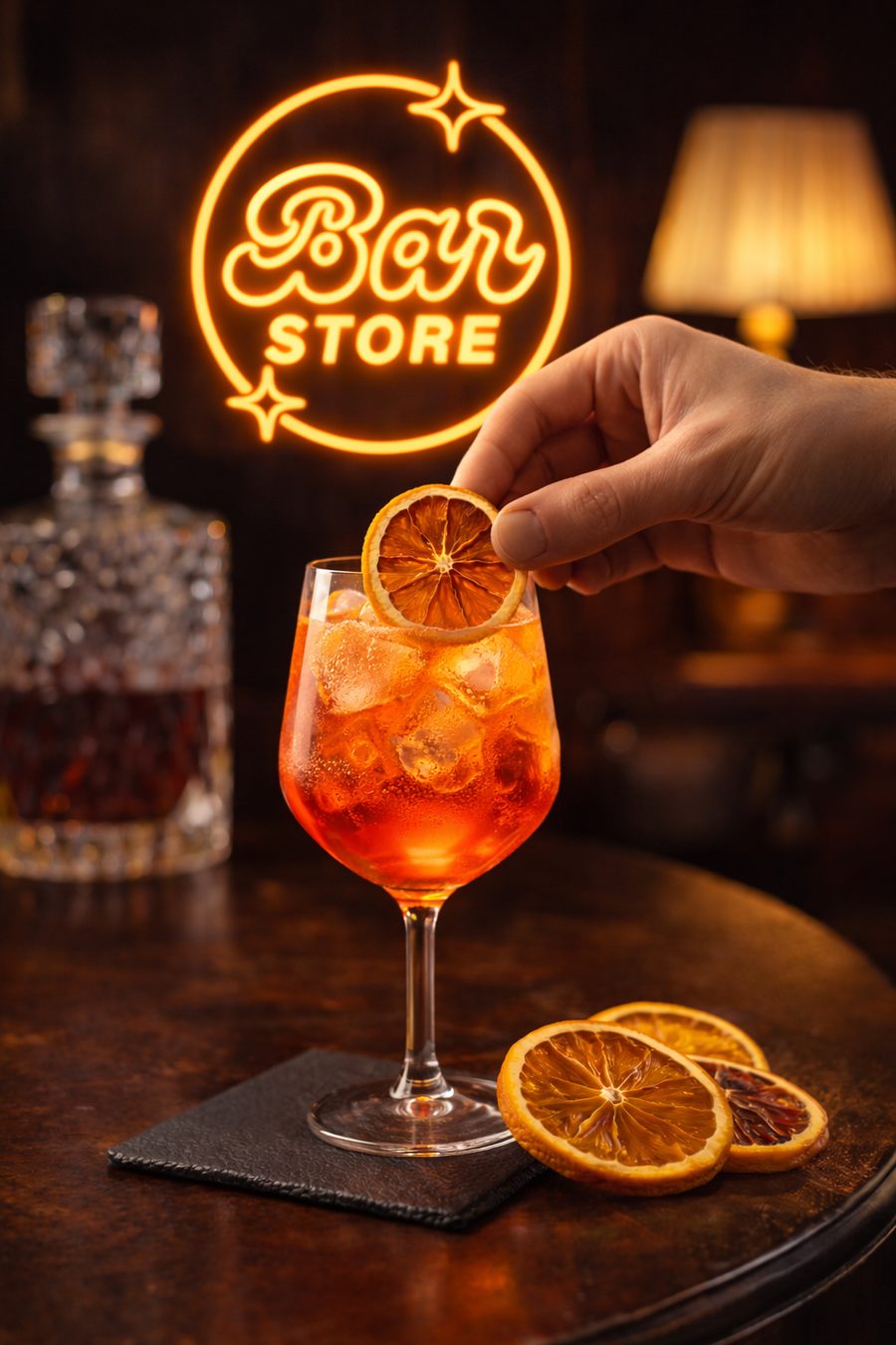Garniture d'orange séchée sur un Aperol Spritz